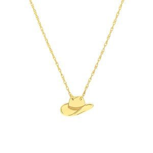 14k Solid Yellow Gold Mini Small Cowboy Hat Dainty Necklace
